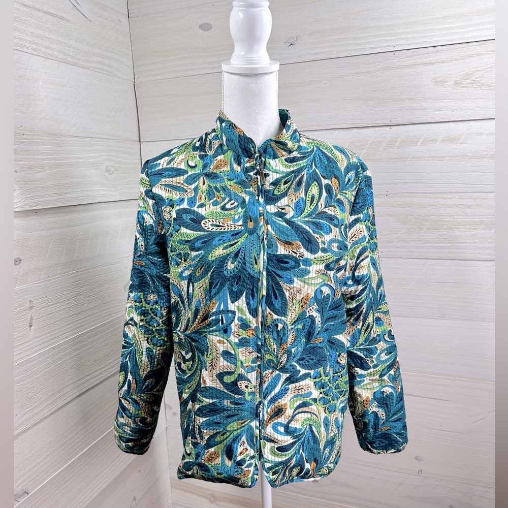 Alfred Dunner Lightweight Quilted Peacock & Paisley Print Jacket 8 FREE SHIP